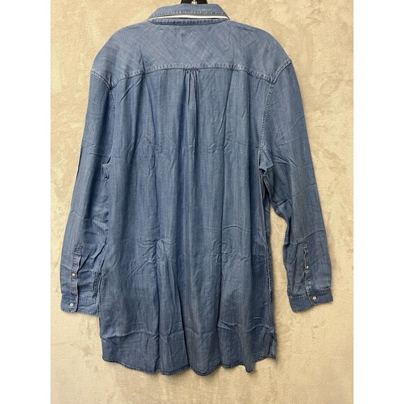 Untuckit Dress Women's 18 Blue Chambray Denim Tunic Long Sleeve‎ Tencel New - Picture 2 of 7
